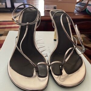 Lanvin Silver Metallic Strappy Toe-Ring Heels